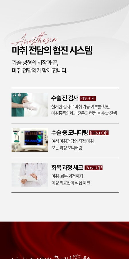 가슴성형 마취 전담의 협진 시스템과 수술 전 검사, 수술 중 모니터링, 회복 과정 체크