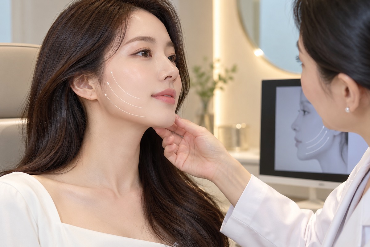 피부 상태와 시술 범위를 확인하는 과정을 표현한 연출 이미지입니다.