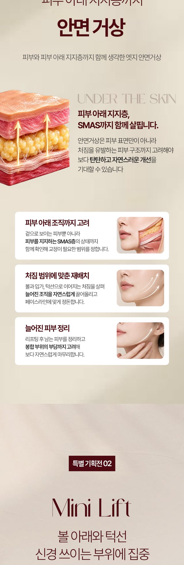 피부와 피부 아래 지지층을 고려하는 안면거상 안내