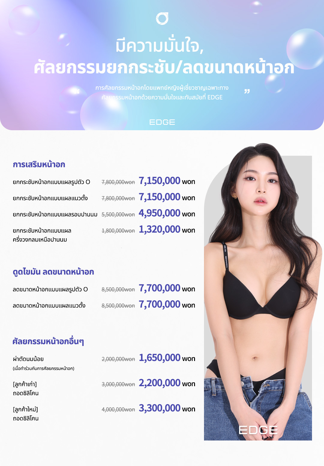 มีความมั่นใจ, ศัลยกรรมยกกระชับ/ลดขนาดหน้าอก